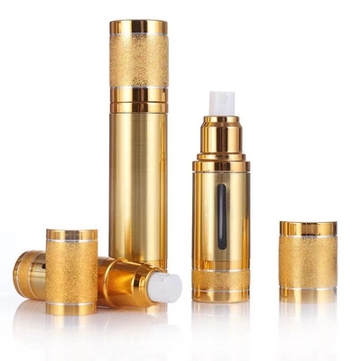 Aluminiowa butelka bez powietrza 50 ml srebrnego złota z różnymi pompami do kosmetyków