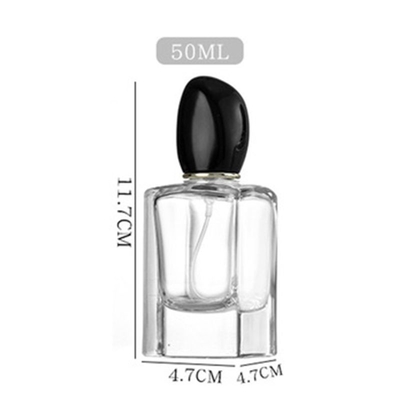 Pudełko z perfumami z szkła kwadratowego o pojemności 50 ml, pojemności 100 ml i charakterystycznej, nieregularnej kształcie pokrywki