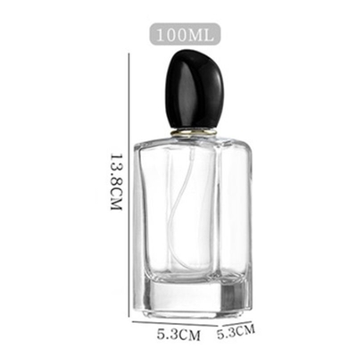 Pudełko z perfumami z szkła kwadratowego o pojemności 50 ml, pojemności 100 ml i charakterystycznej, nieregularnej kształcie pokrywki